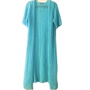 Jessica London Boho Blue Scallop Long Open Cardigan Size 14/16